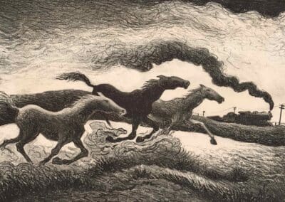 thomas hart benton "running horses" signed lithograph